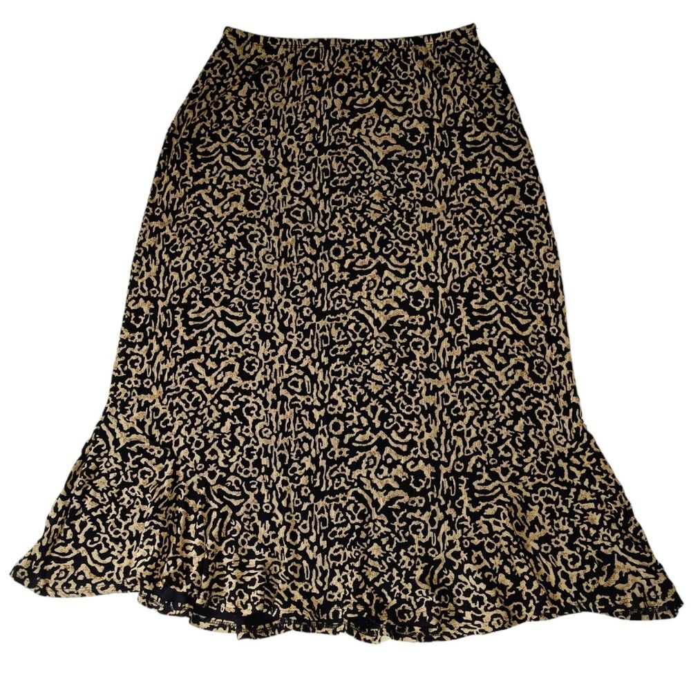 Mirasol Vintage Abstract Gold and Black Stretchy Women's Midi Skirt Size M
